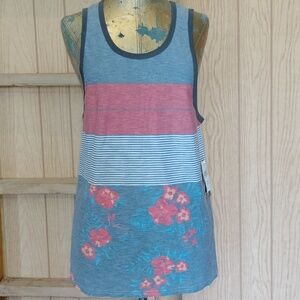 Distortion Tank Top in Color Block, Floral print, and Stripes Cotton Poly Blend